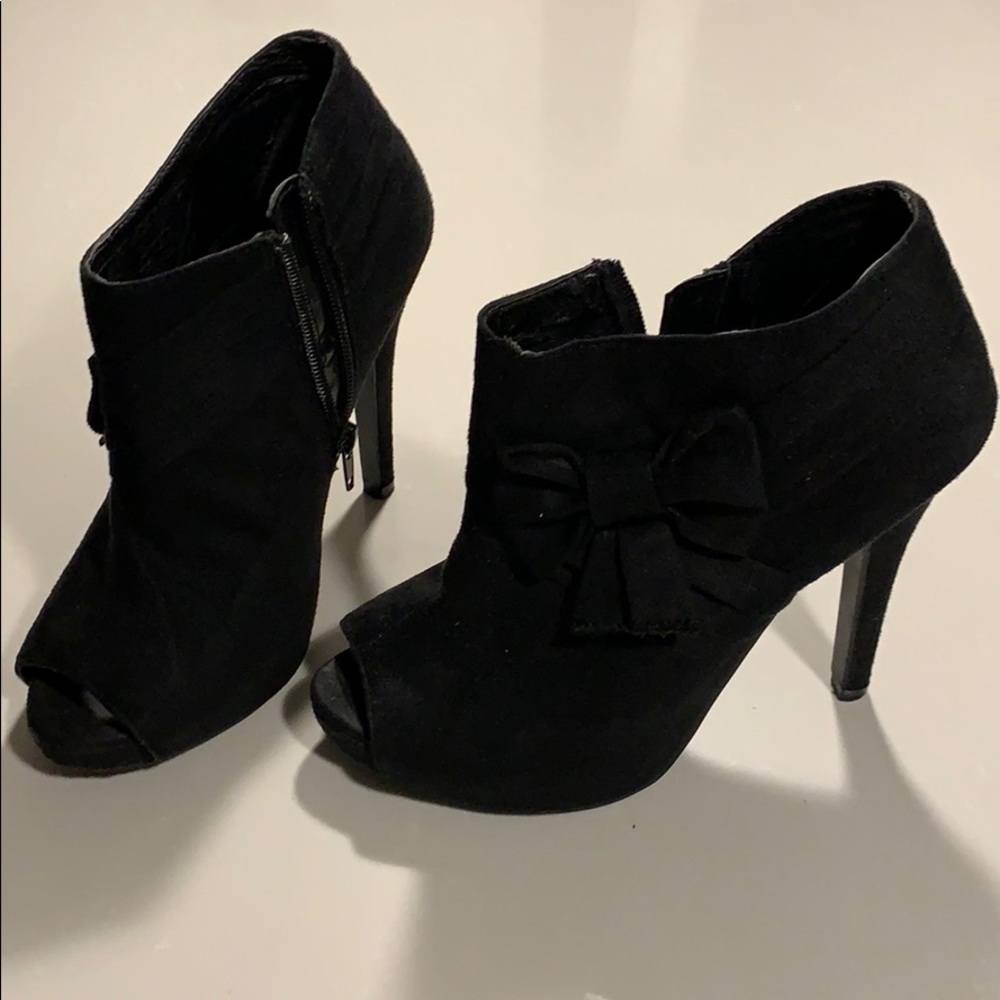 Black high heel peep toe booties